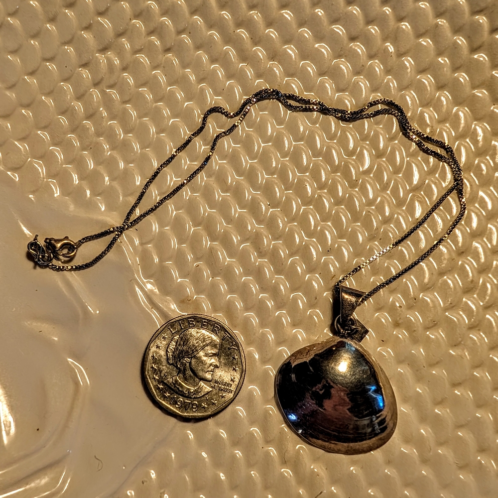 Sterling Silver"Large"Clam& Solid Sterling Silver Chain - Picture 2 of 4